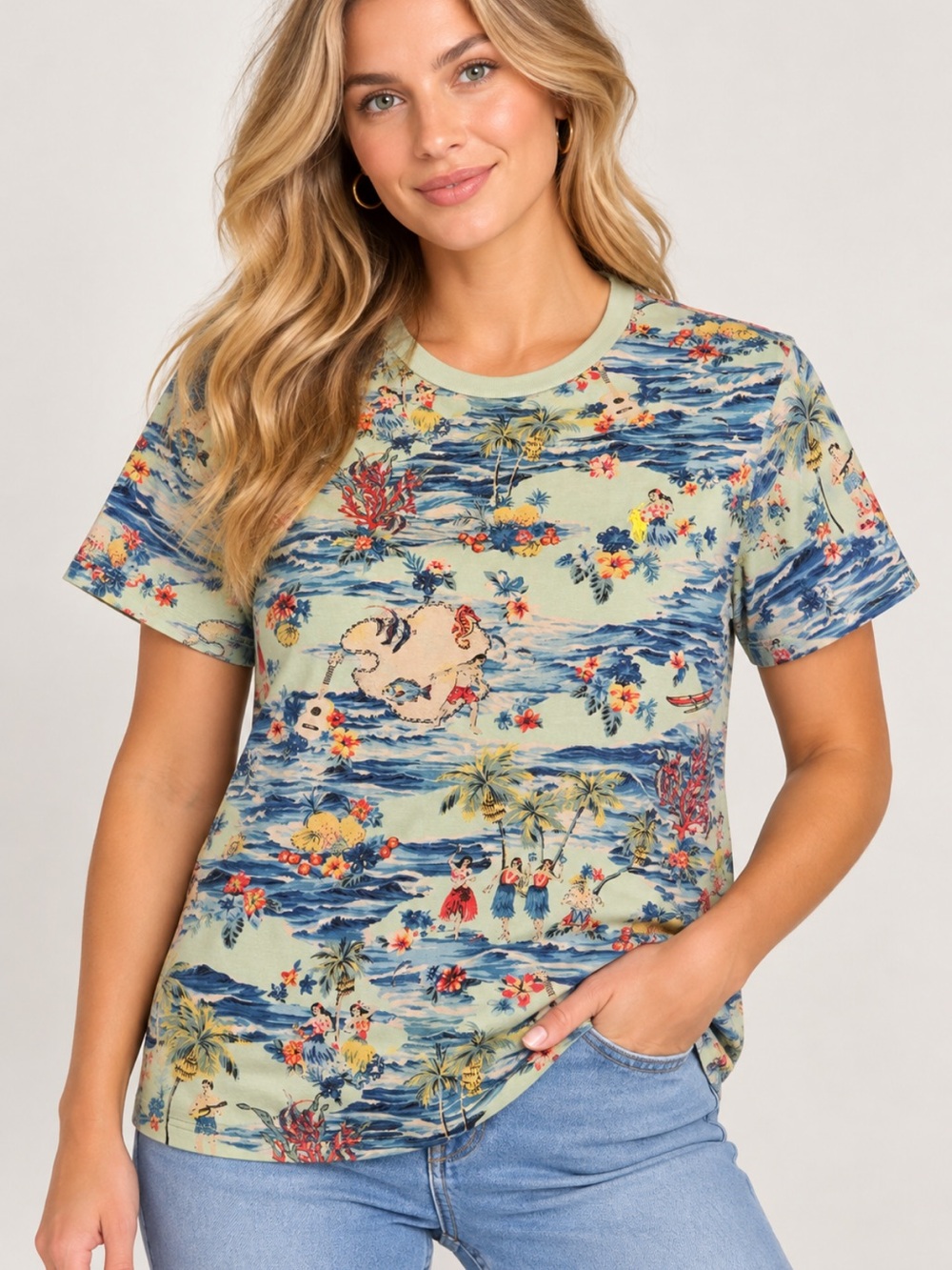 Polo Ralph Lauren Women’s XL 18-20 Hawaiian Tropical Print 100% Cotton T-Shirt